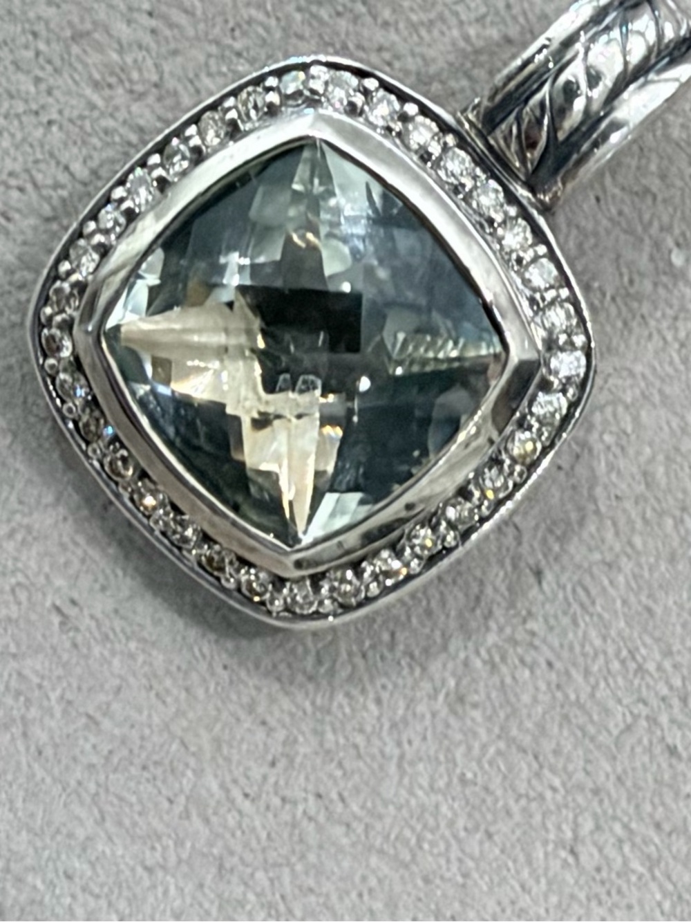 David Yurman Sterling silver pendant with green amethyst and pave diamonds